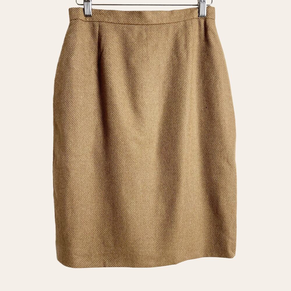 Escada Camel Wool Brown Knit Pencil Skirt Size S